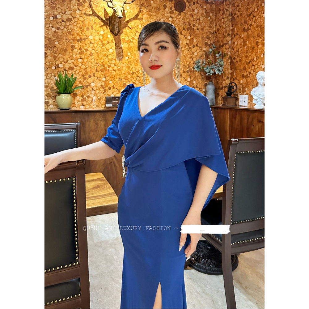 Đầm Đi Tiệc Đuôi Cá Xẻ Tà Cổ V Vạt Chéo