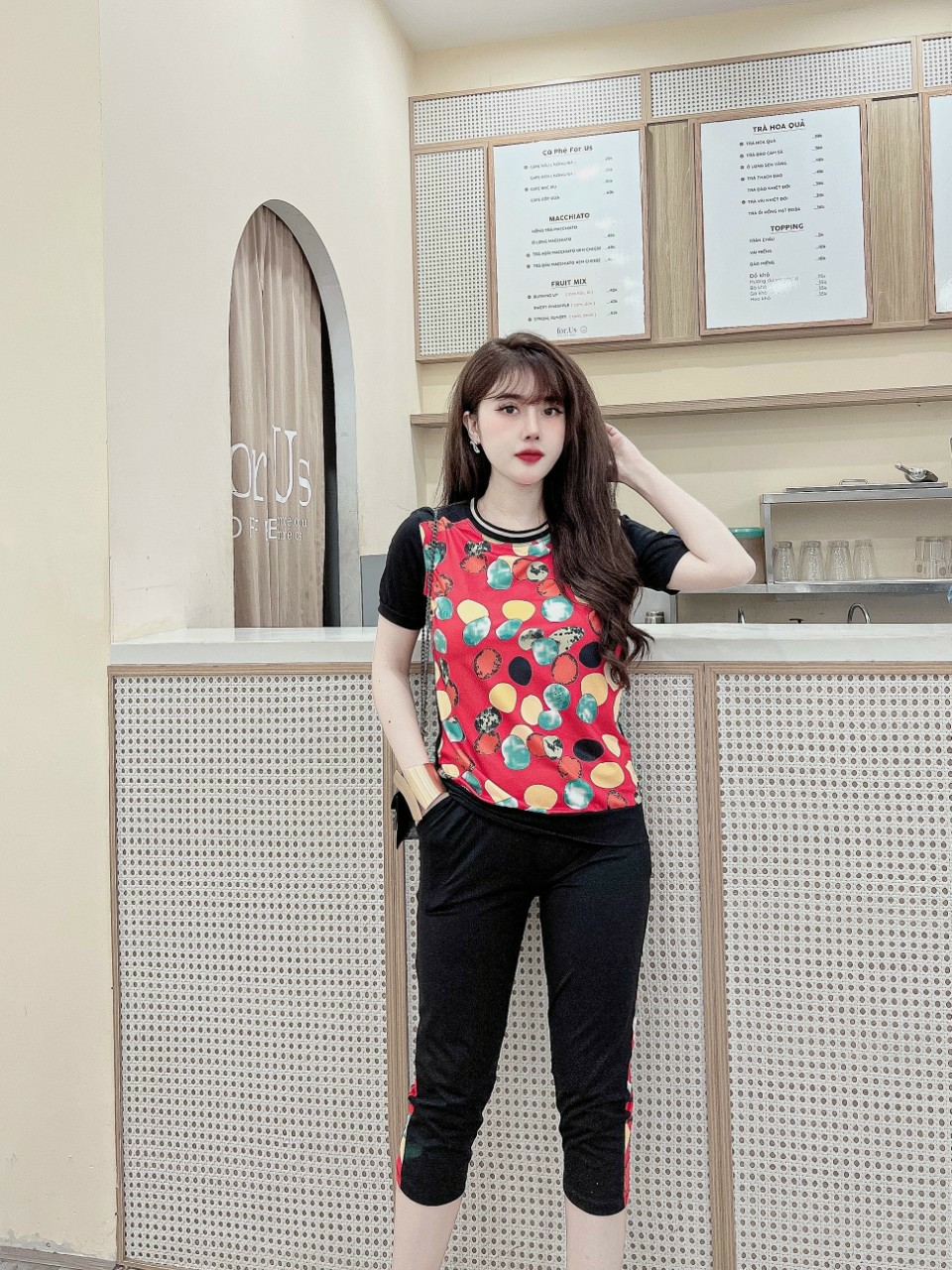 Đồ bộ lửng thun cotton hoạt tiết bóng tròn