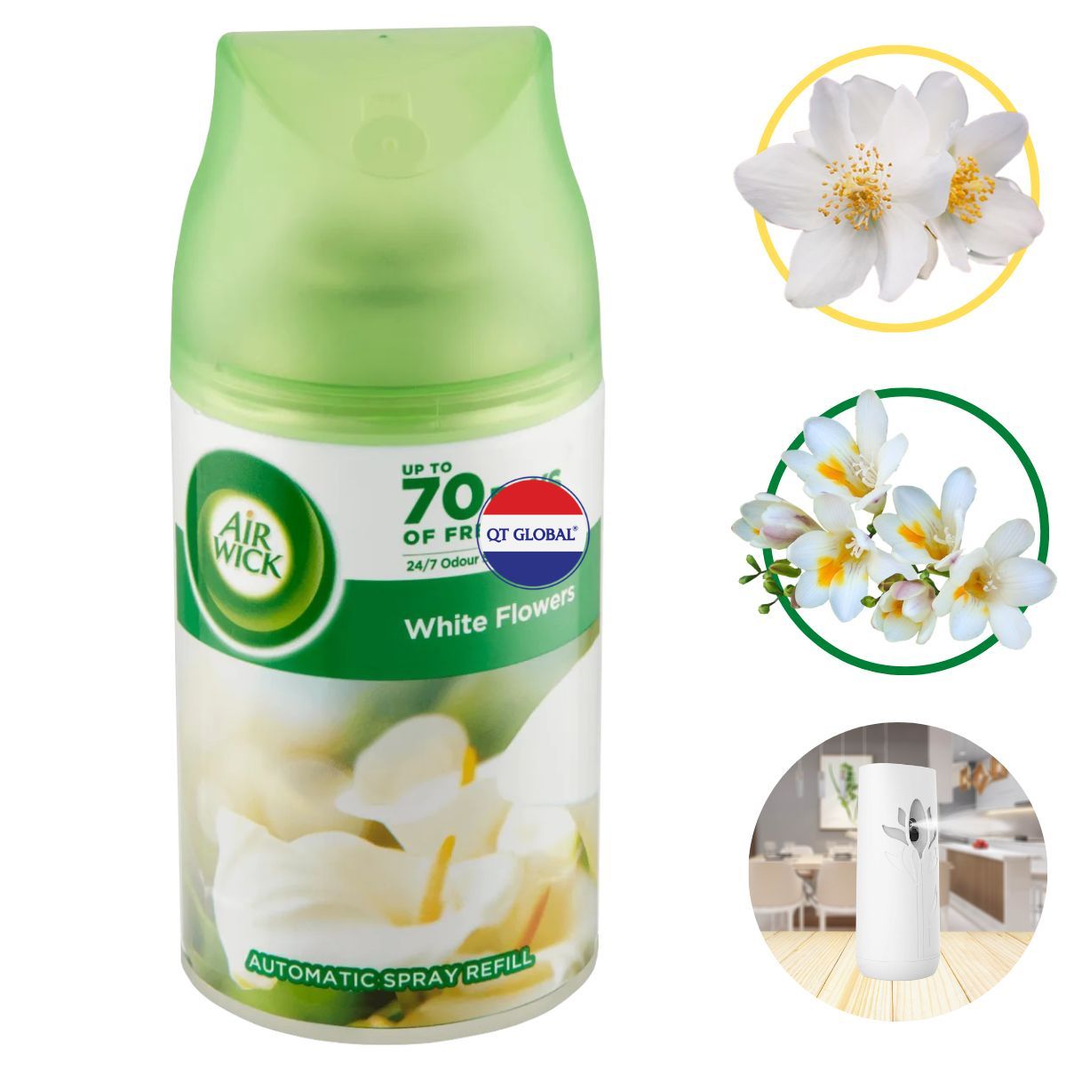 Bình xịt thơm phòng Air.Wick White Flowers 250ml QT016836 - hoa nhài, lan trắng