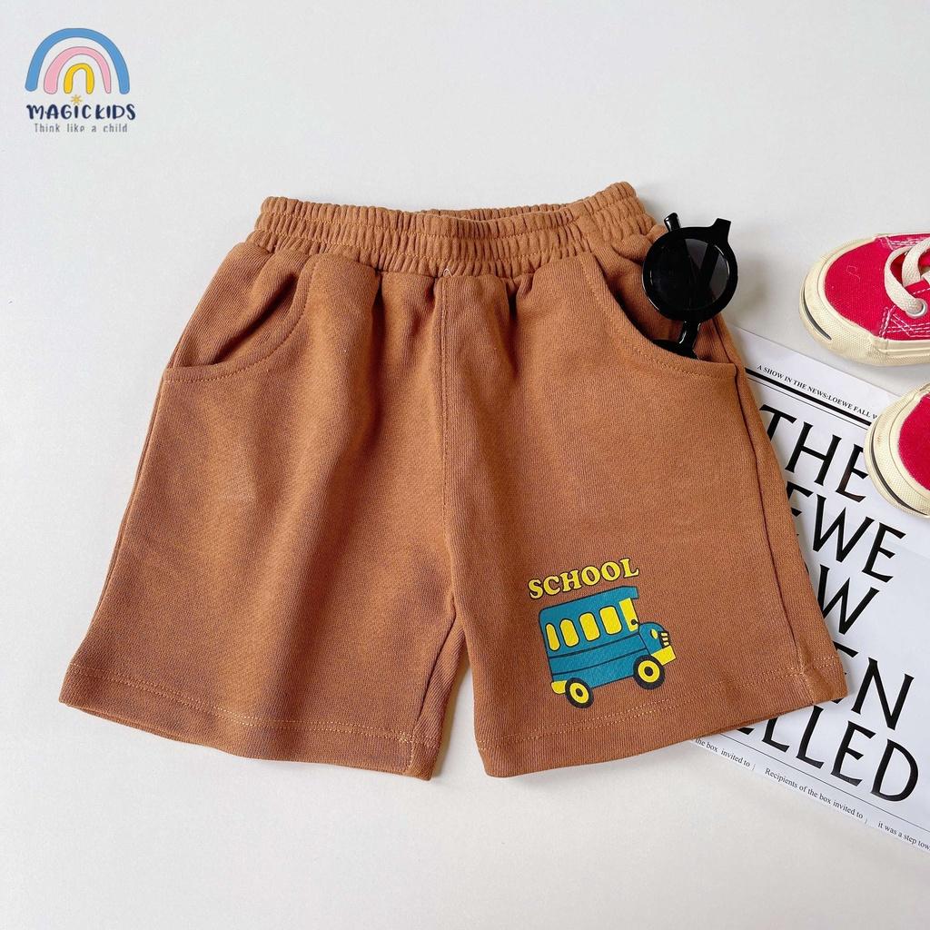 Quần đùi cotton bé trai thoáng mát thấm hút mồ hôi in hình ô tô cho trẻ em đi học đi chơi Magickids QĐ22010