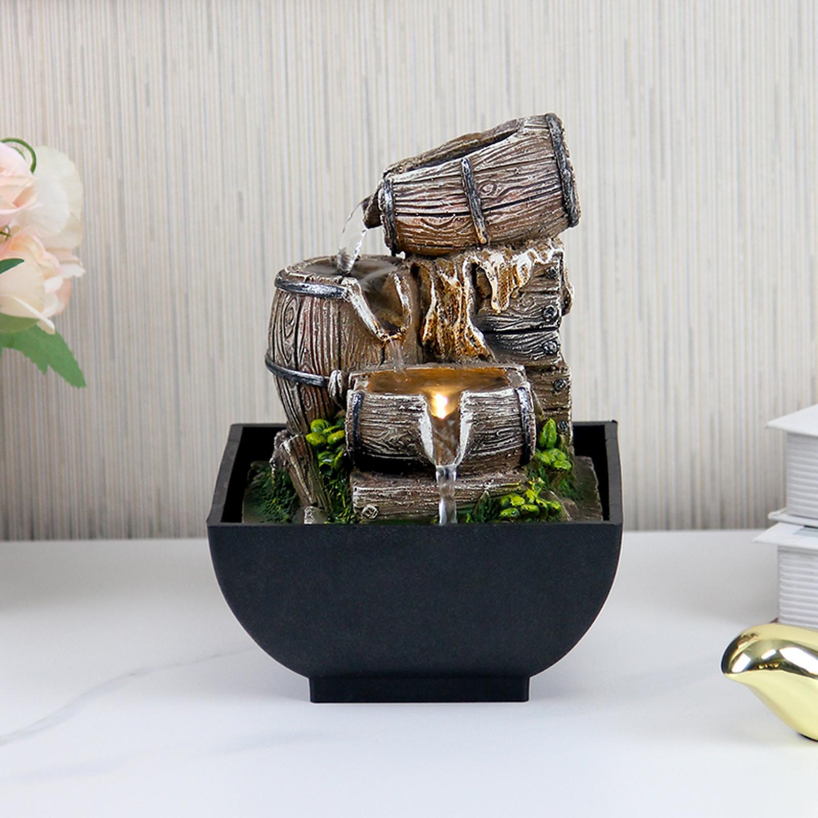 3 Tiers Desktop Water Fountain with Scene Light for Zen Meditation Ornament