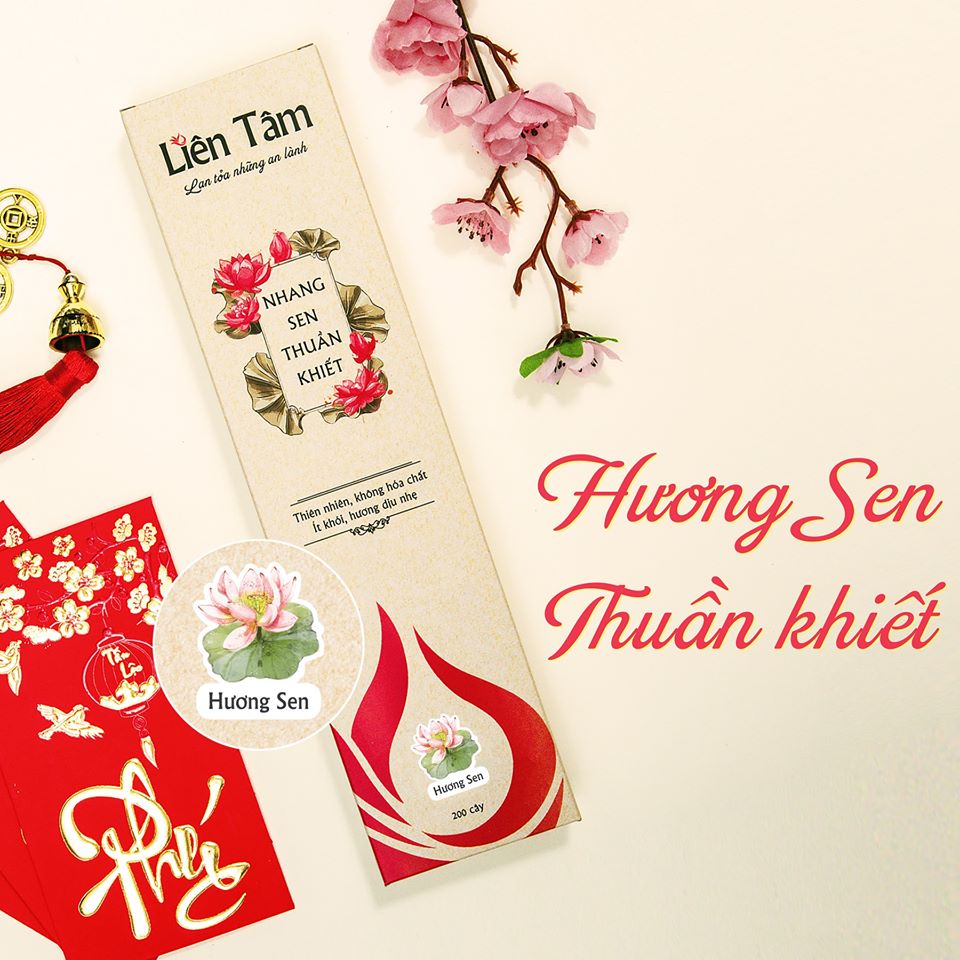 Nhang Sen Thuần Khiết Liên Tâm 29cm 200 cây - Ít khói, dịu nhẹ, 100% Đài sen thiên nhiên