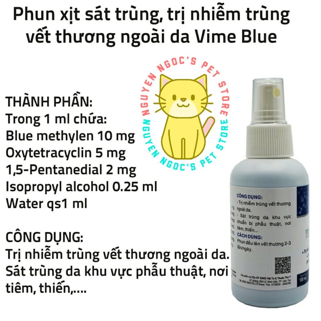 Vime Blue Vemedim - Dung dịch phun sát khuẩn vết thương, hậu phẫu cho chó mèo chai 100ml