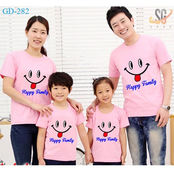 Áo thun gia đình - Happy family - màu hồng (GD282HN)