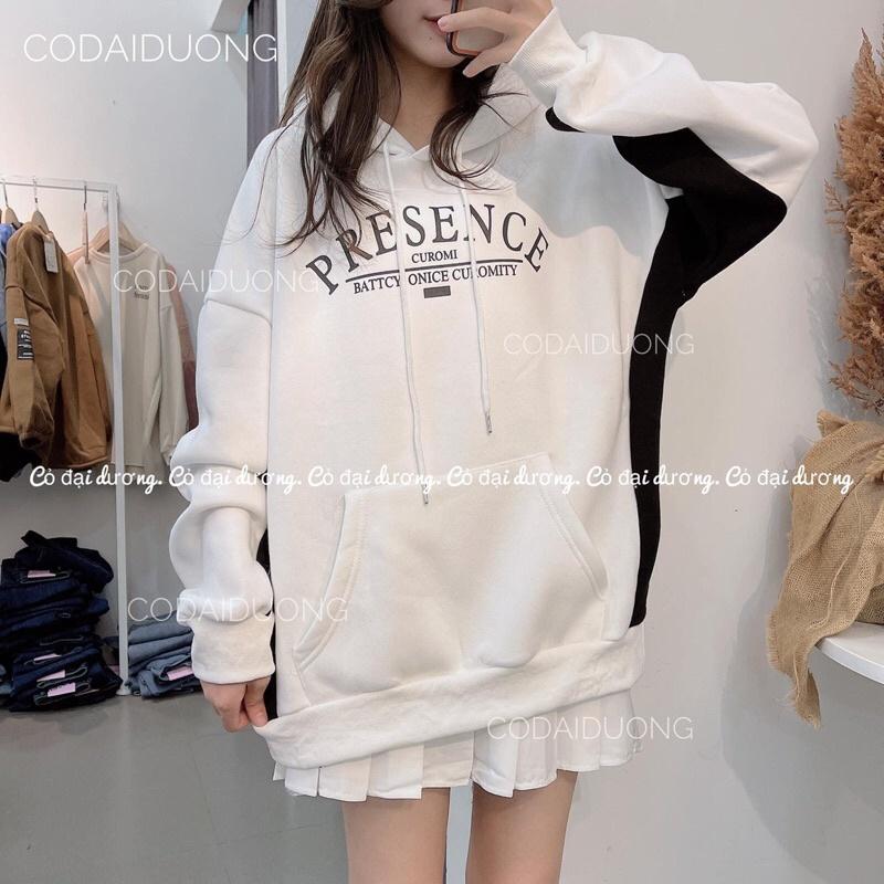 áo nỉ hoodie presence - 2(trắng),freesize dưới 65kg