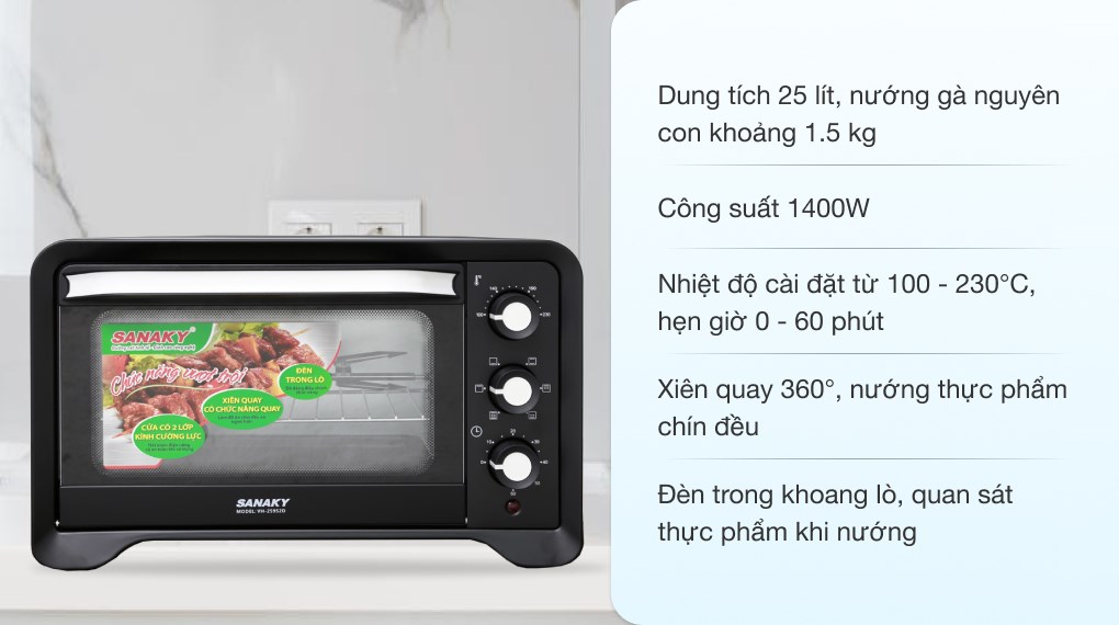 Lò nướng Sanaky VH-259S2D 25L Hàng Chính Hãng