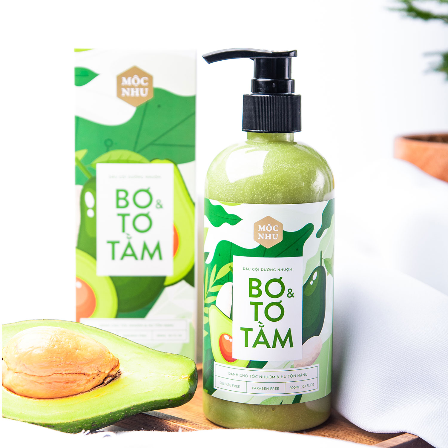 Dầu gội dưỡng nhuộm Bơ &amp; Tơ Tằm Mộc Nhu 300ml giành cho tóc yếu, tóc hư tổn do hoá chất