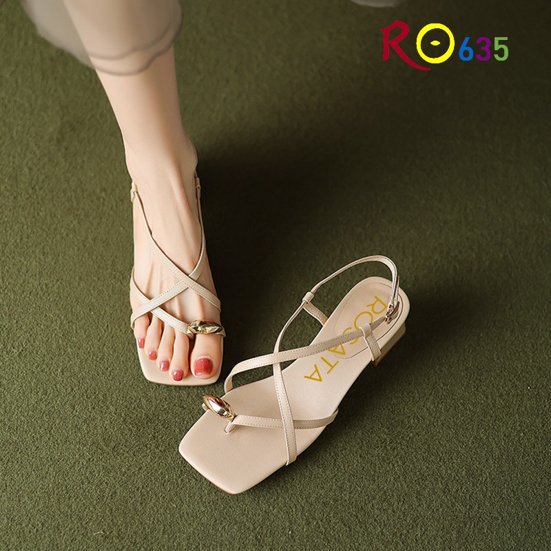 Giày sandal nữ cao gót 4 phân hàng hiệu rosata màu kem cao cấp thời trang ro635