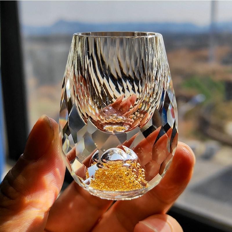 Bộ bình và ly mắt trâu pha lê mạ gold sang trọng 1 bình + 6ly