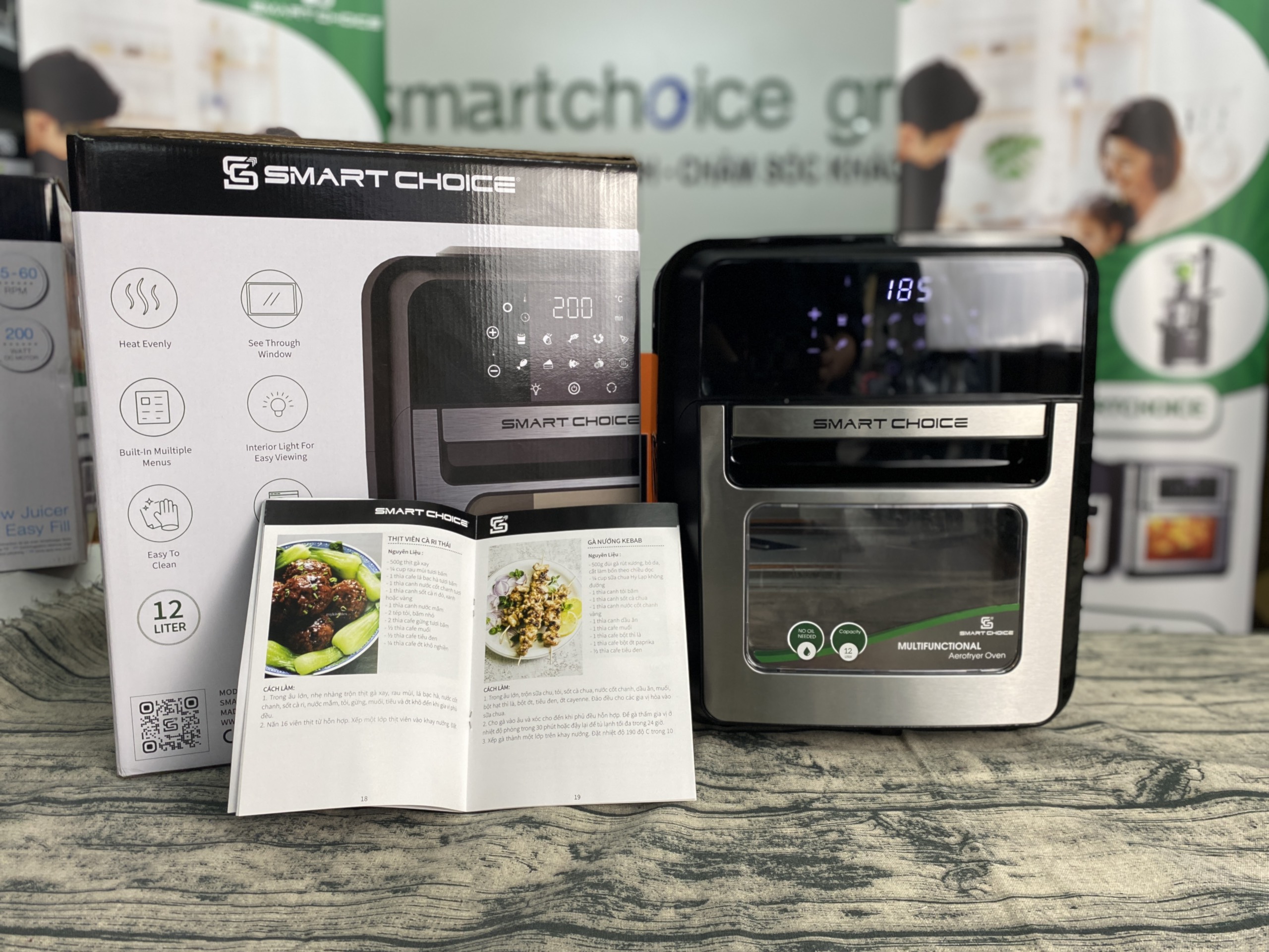Nồi Chiên Không Dầu Điện Tử SMARTCHOICE 12L Cao Cấp - 10 Chế Độ Nấu , Lò Chiên Không Dầu Cảm Ứng, Đầy Đủ Phụ Kiện Đa Năng - Bảo Hành CHÍNH HÃNG 18 tháng