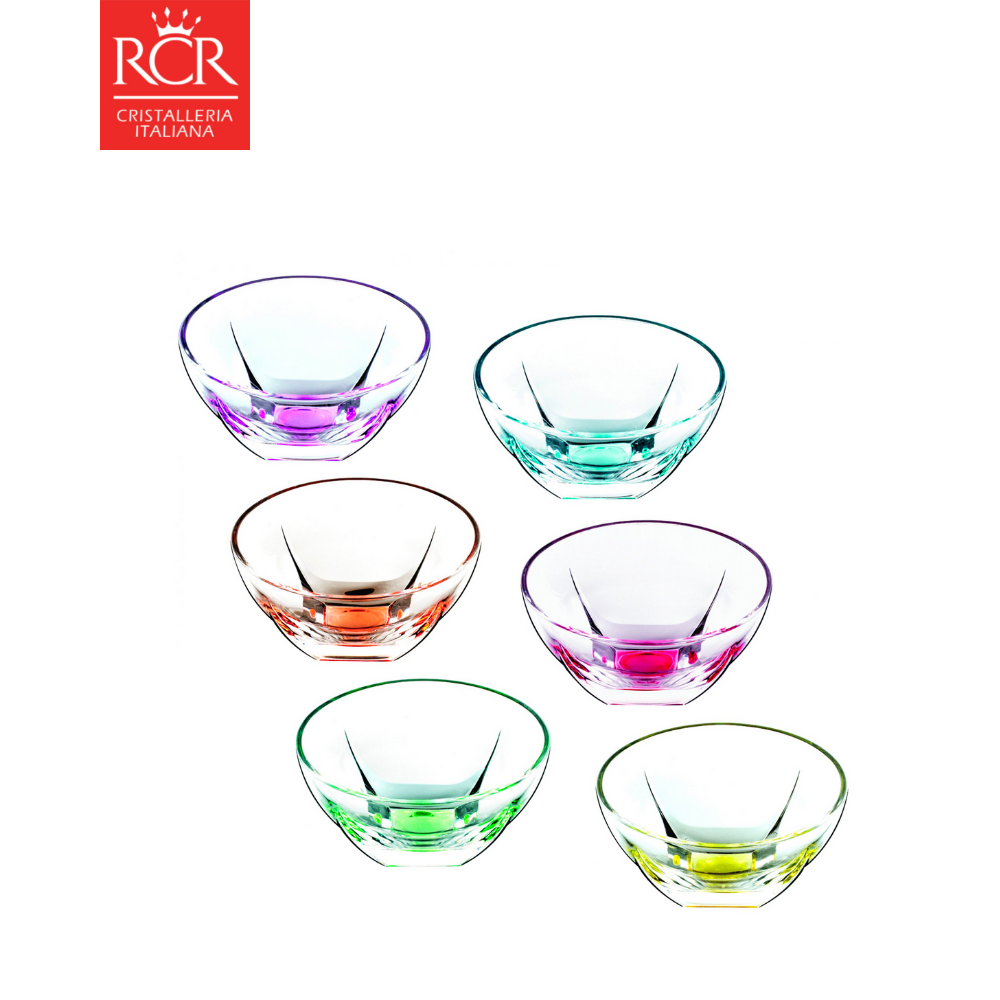 Bộ 6 Tô Thuỷ Tinh Pha Lê Màu RCR - Fusion Coloured Set Small Bowls 13.05 cm