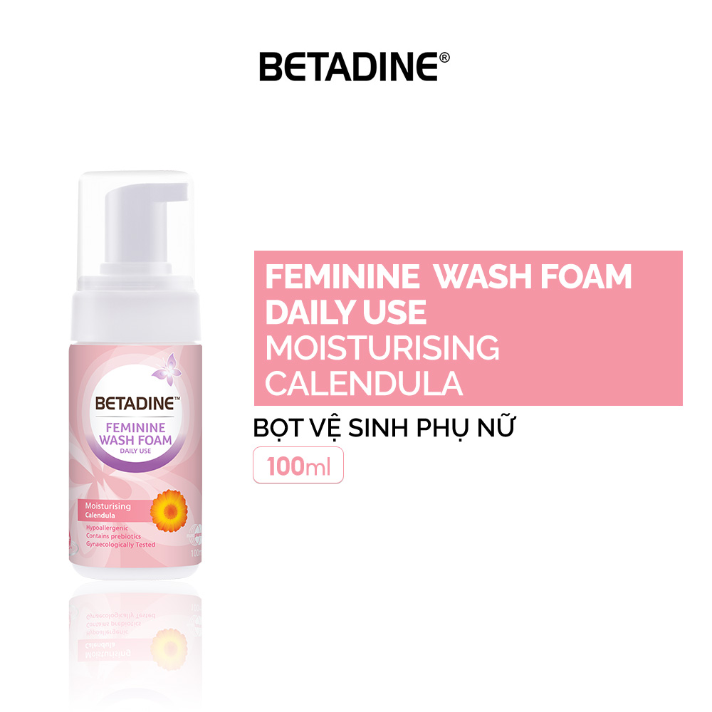 (Date 12/2024) Bọt vệ sinh phụ nữ Betadine Feminine Wash Foam Daily Use Moisturising Calendula 100ml