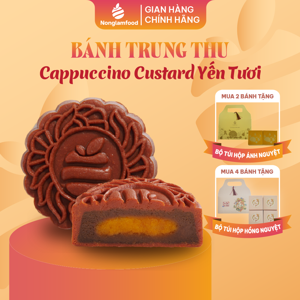 Bánh trung thu ăn kiêng, ít ngọt  Cappuccino Custard Yến Tươi (Không trứng) Nonglamfood 150g | Quà tặng cho đối tác, người thân