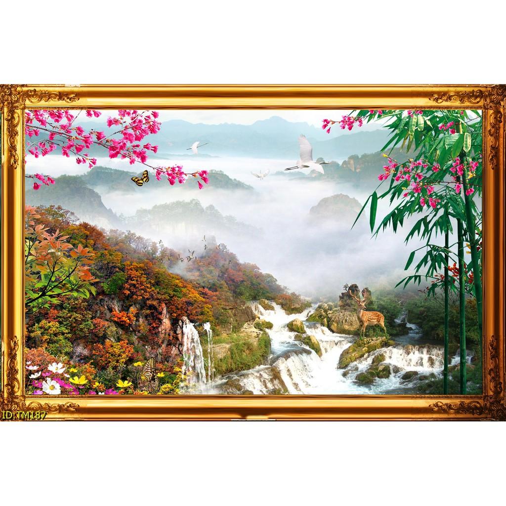 Tranh dán tường Tranh thủy mặc - làng quê yên bình,Tranh dán tường 3d hiện đại