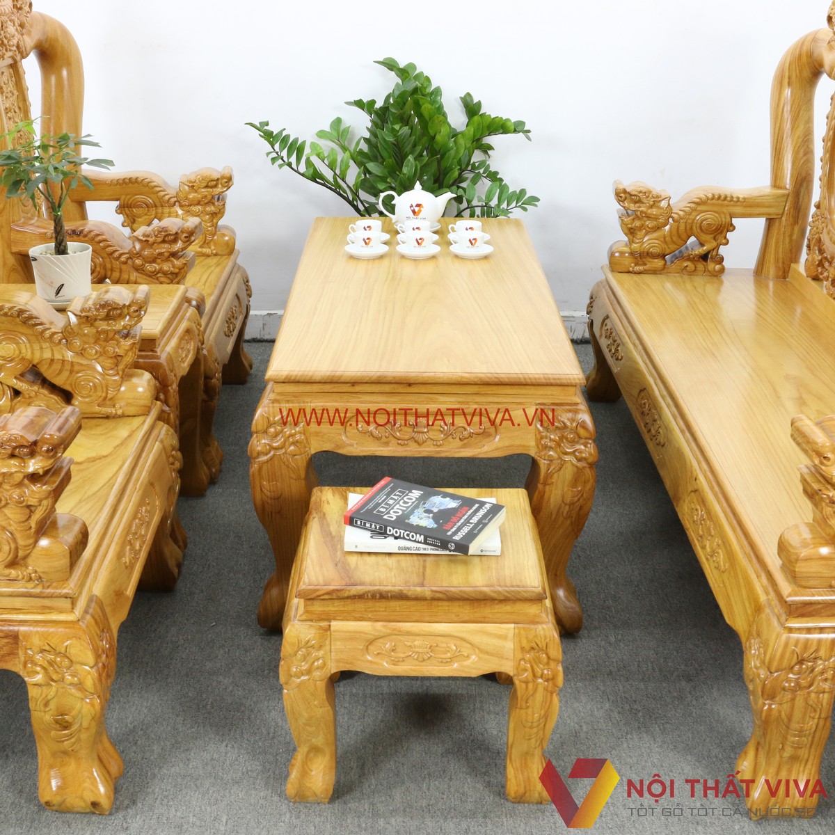 Bộ Bàn Ghế Sa Lông Gỗ Gõ Đỏ Tay 12 Chạm Nghê 6 Món Cao Cấp Giá Tốt