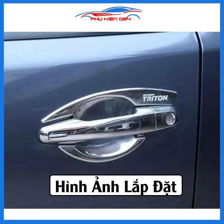 Ốp tay hõm nhựa đen/mạ crom Triton 2019-2020 sáng bóng chống trầy bảo vệ cửa xe ô tô
