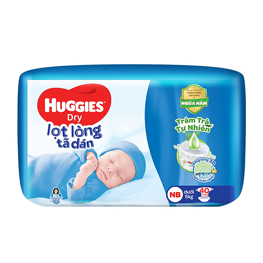 Tã dán sơ sinh Huggies NB40 (dưới 5kg) - Gói 40 miếng Tràm Trà