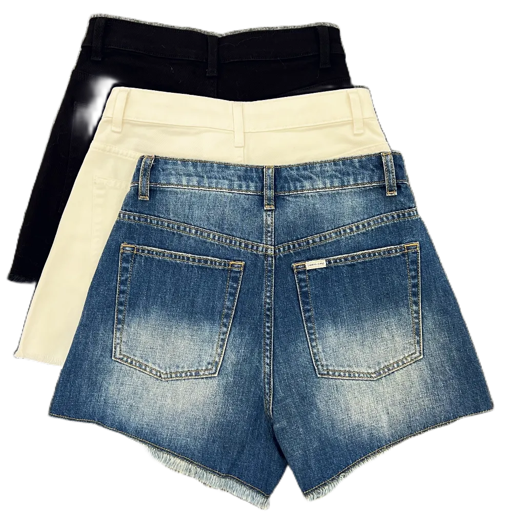 Quần short jean nữ lưng cao S01 túi đắp vuông_Quần bò jean chất Denim co giãn thương hiệu Samma Jeans