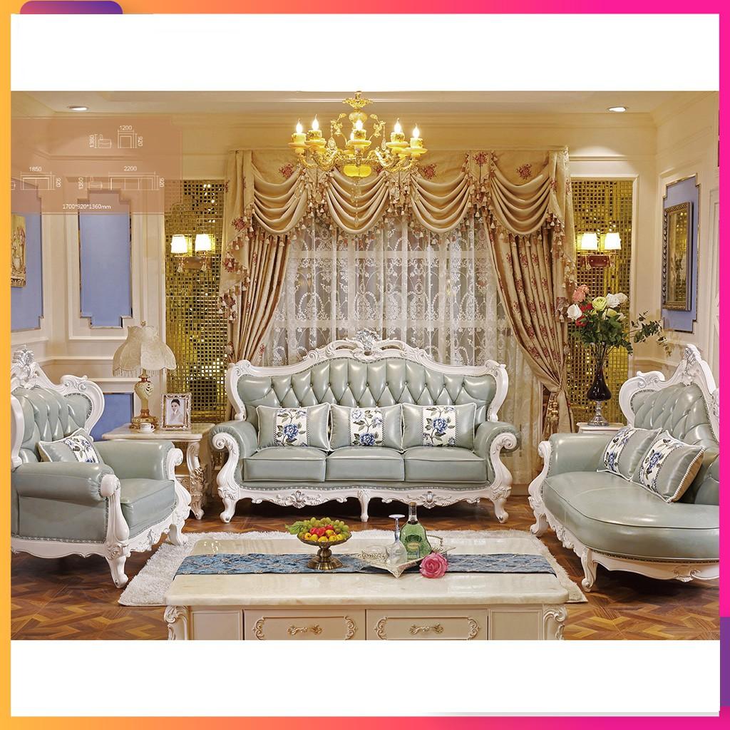 Sofa tân cổ điển hoàng gia cao cấp gỗ thịt bọc da bò Italy – sang trọng và đẳng cấp