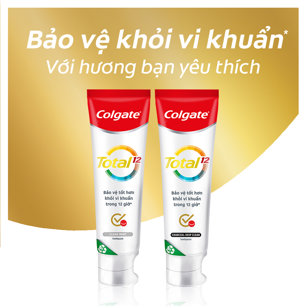 Kem đánh răng Colgate diệt vi khuẩn Total Clean Mint hương bạc hà bảo vệ toàn diện 12h 170g/tuýp