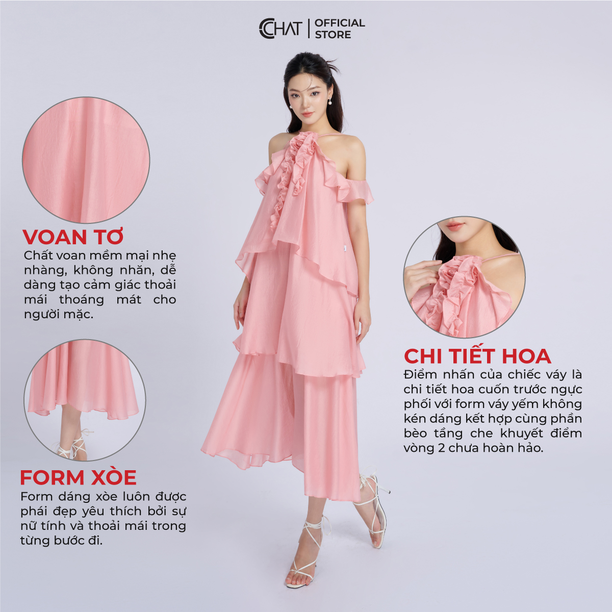 Đầm Nữ Kiểu Yếm Tay Bèo Hoa Cổ Dáng Xòe Chất Voan Bay Bổng 53VNV2019XT
