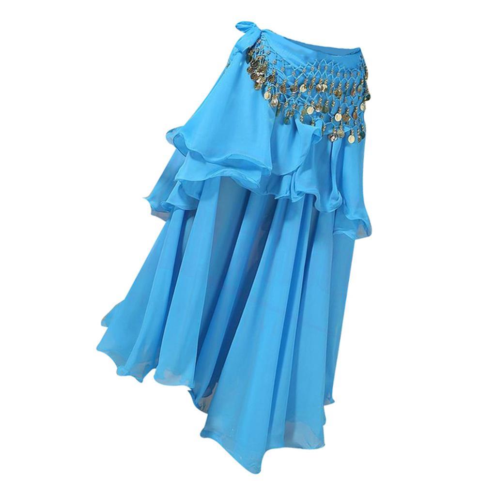 Women's Belly Dance Dresses Oriental Costumes Performance Dress Double Slits Belly Dance Skirts Dance Skirt With Coins Hip Scarf