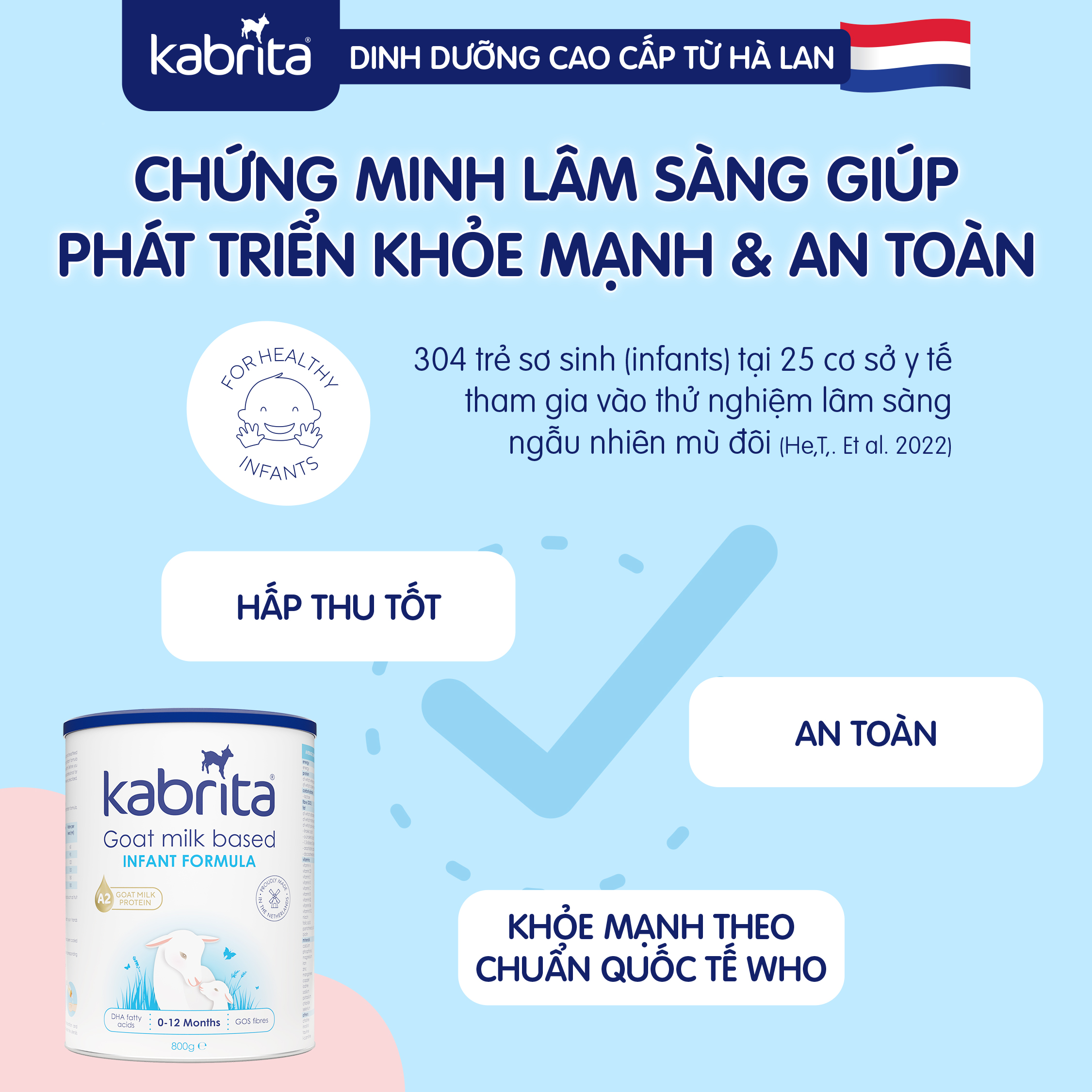 [TẶNG TÚI BỈM] COMBO 3 Sữa dê Kabrita số 1 cho trẻ- Lon 800g