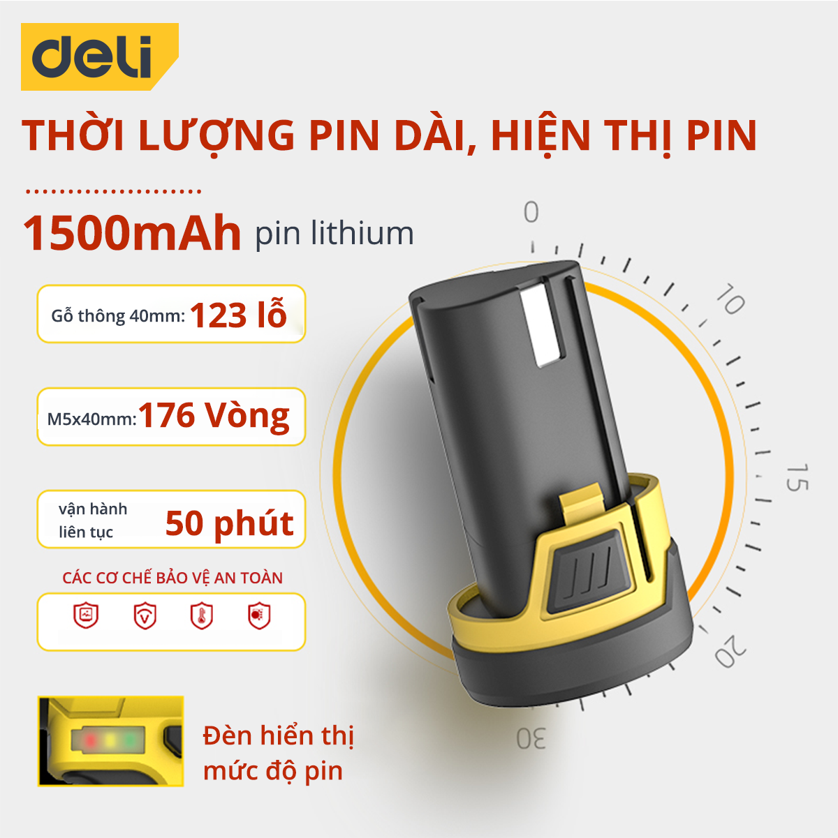 Máy Khoan Điện Không Dây Deli Chính Hãng Pin 12V Bắt Vít - Nhỏ Gọn, Tiện Dụng - Dùng Cho Sửa Chữa Vật Dụng - DL6261