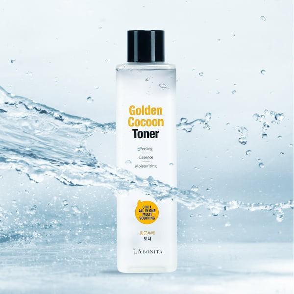 Nước hoa hồng làm sạch, cân bằng, dưỡng ẩm da - La Bonita Golden Cocoon Toner 340ml