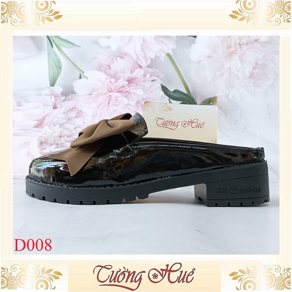 Dép Sục Da Bóng Đính Nơ Gót Vuông Cao 4CM - Hàng Quảng Châu - D008