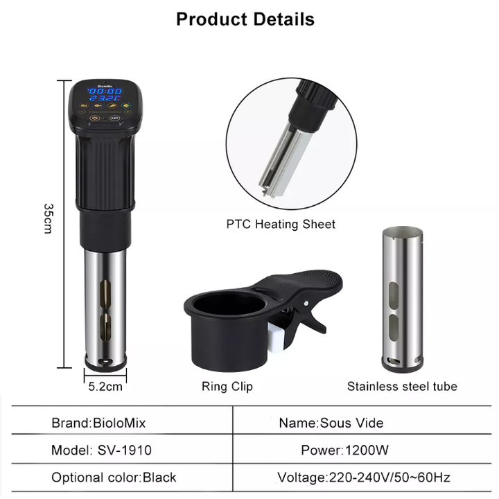 Máy nấu chậm thực phẩm Sous Vide BioloMix SV-1910 Smart cảm ứng điều khiển thông minh, công suất  1500W- HÀNG NHẬP KHẨU