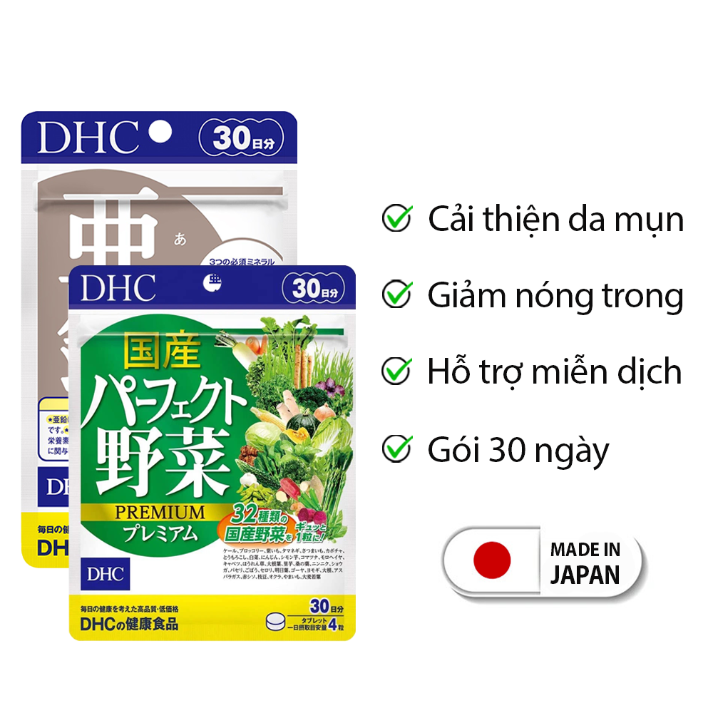 Combo GIẢM MỤN - NÓNG TRONG DHC Nhật Bản viên uống rau củ và viên kẽm 30 ngày JN-DHC-CB3