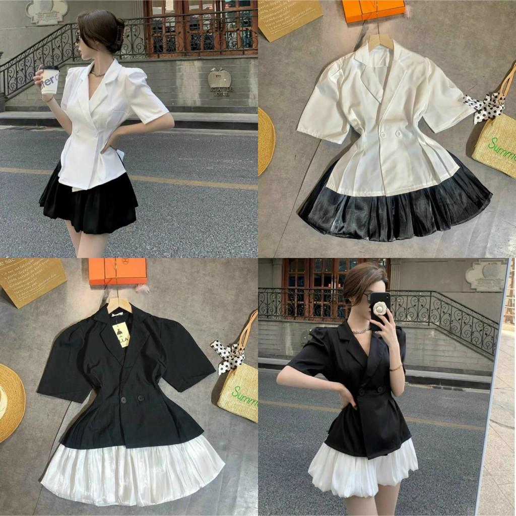 Set áo vest váy tơ quảng châu siêu hot