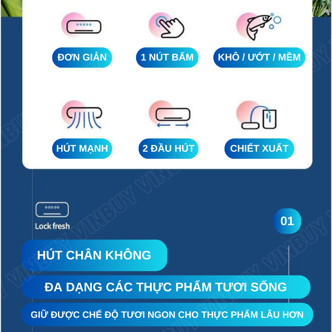 Máy hút chân không thực phẩm gia đình Vinbuy, bảo quản hàn miệng túi, hút khô ướt mềm, tặng kèm 10 túi hút chân không - Hàng chính hãng