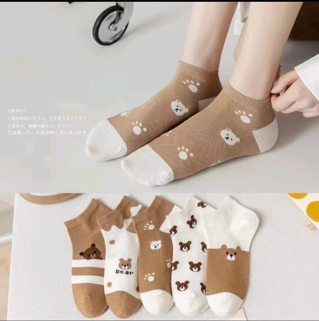 Set 5 đôi tất gấu thời trang phong cách Hàn Quốc