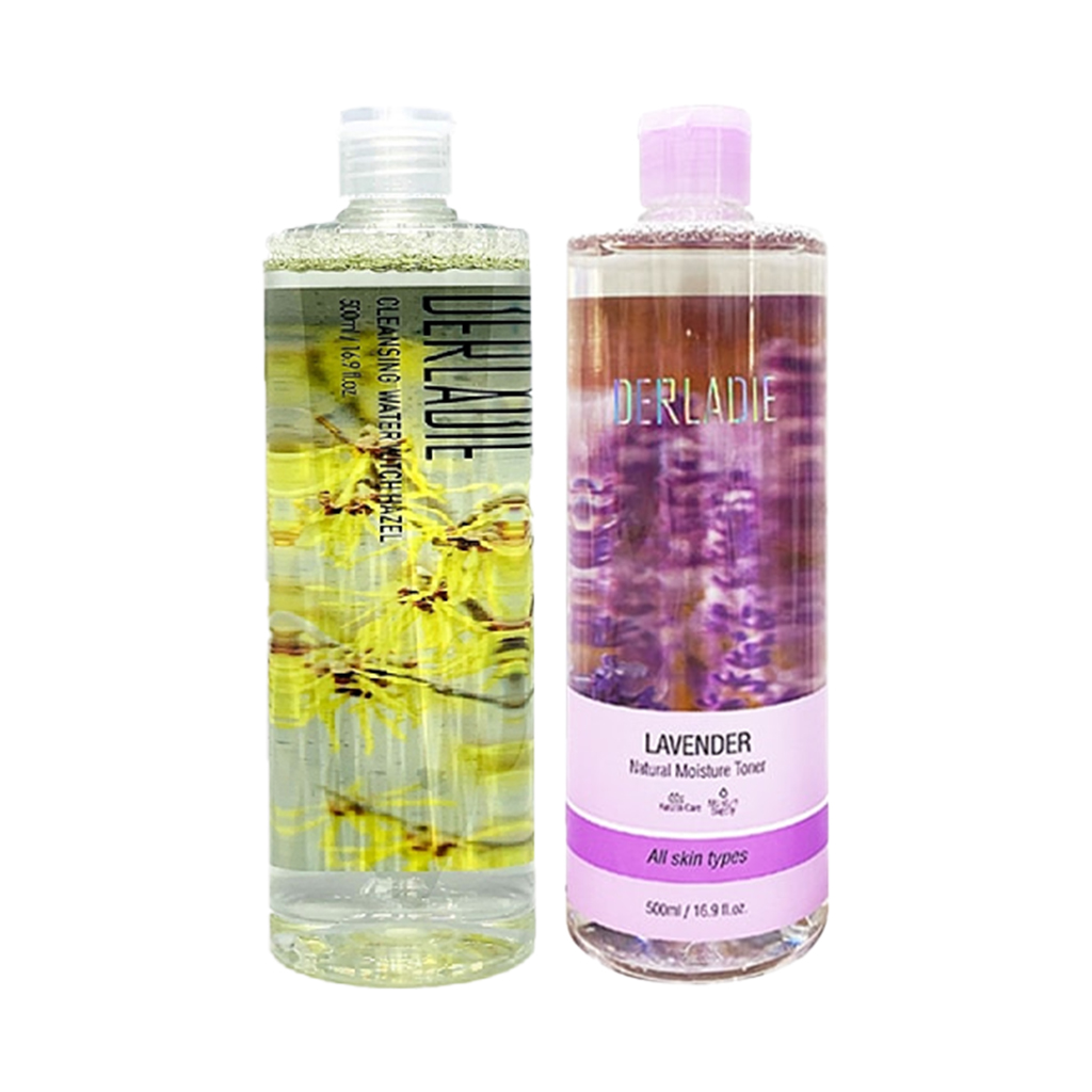 Combo Nước Tẩy Trang và Nước Hoa Hồng Cho Da Dầu Mụn Derladie (Cleansing Water Witch Hazel 500ml + Lavender Toner 500ml)