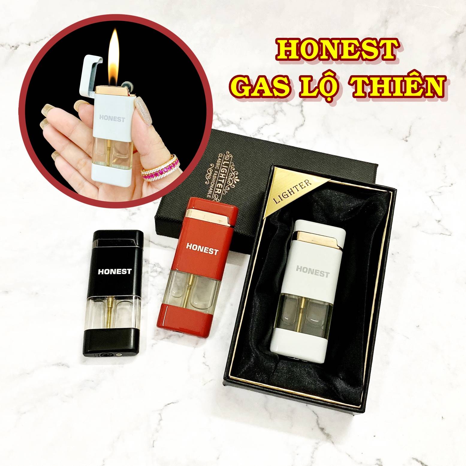 Hột quẹt bật lửa Honest gas lộ thiên 536 gas đá rãnh tay - (xài gas)