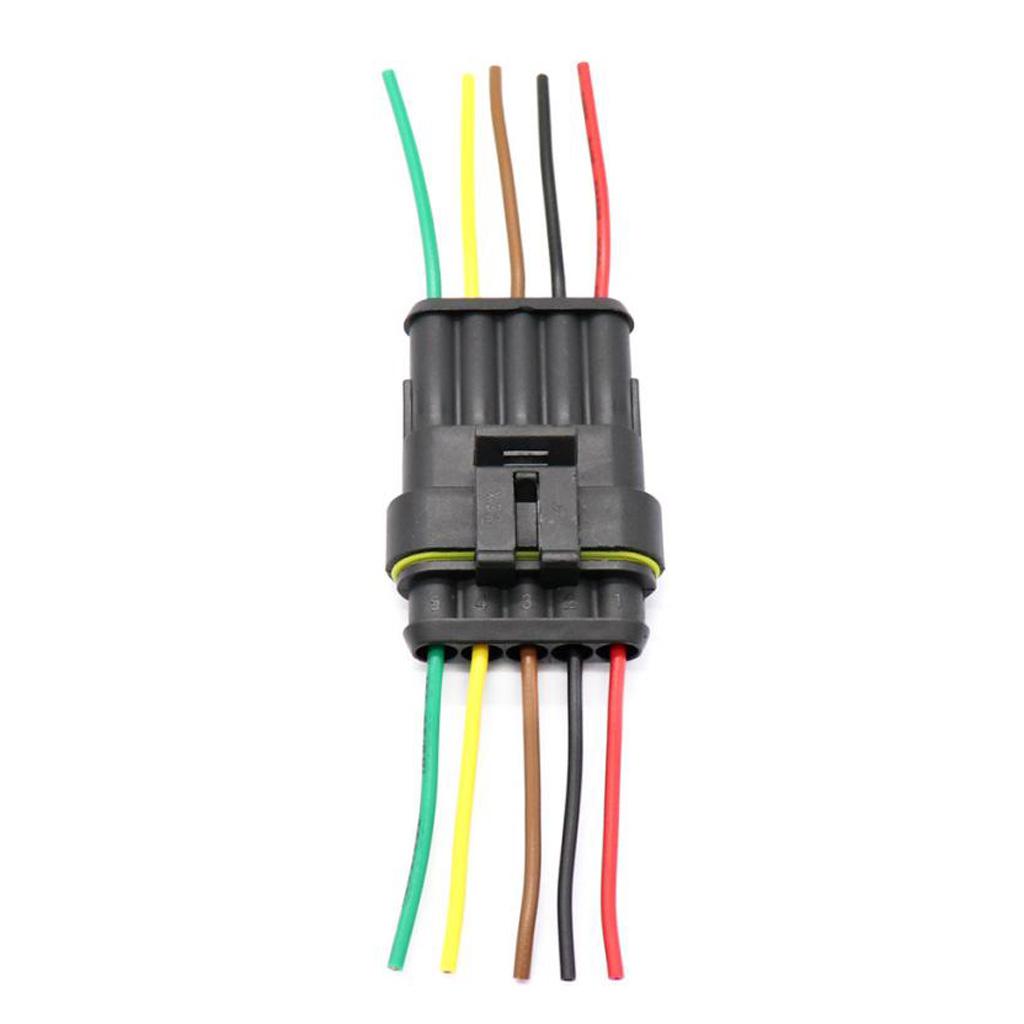 5x 5-Pin Way Car Waterproof Electrical Connector Plug with Wire Motorcycle