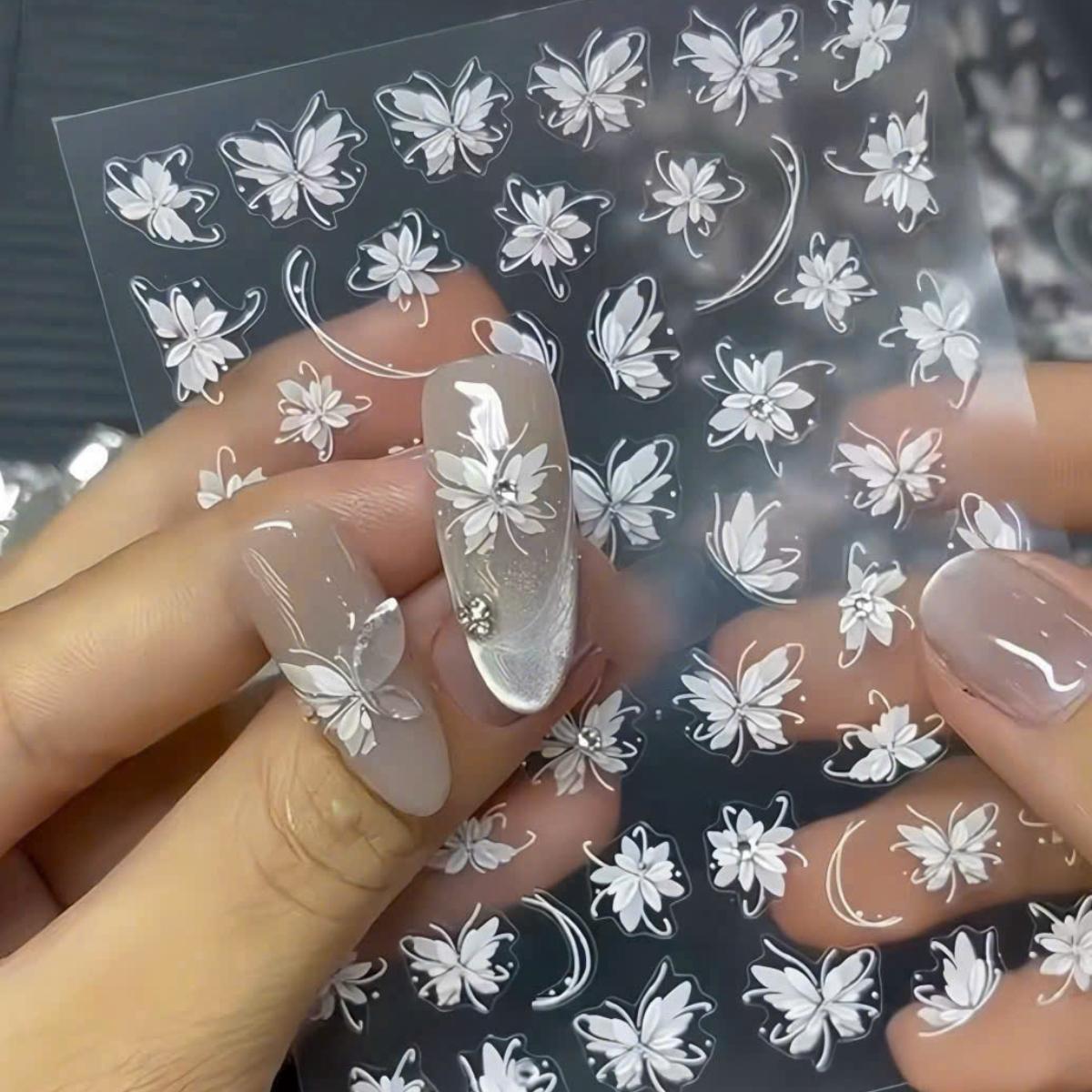 Sticker 5D Hình Bướm Hoa Nổi TL030 Hình Dán Móng Lụa Nổi Đính Đá Hàn Quốc Làm Nail Mẫu Mới Nữ Women
