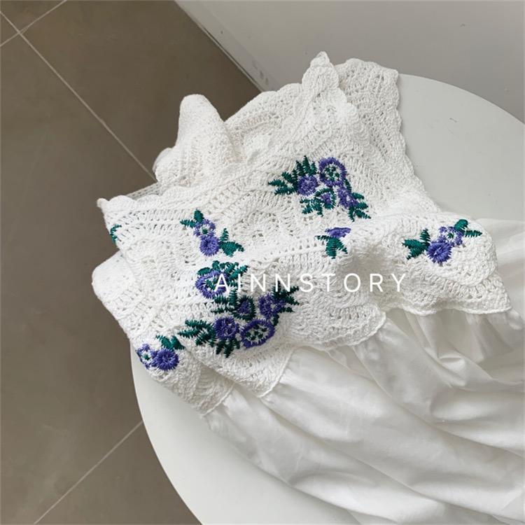 MS906 Váy đầm hai dây nữ đan móc thêu hoa xanh đi biển