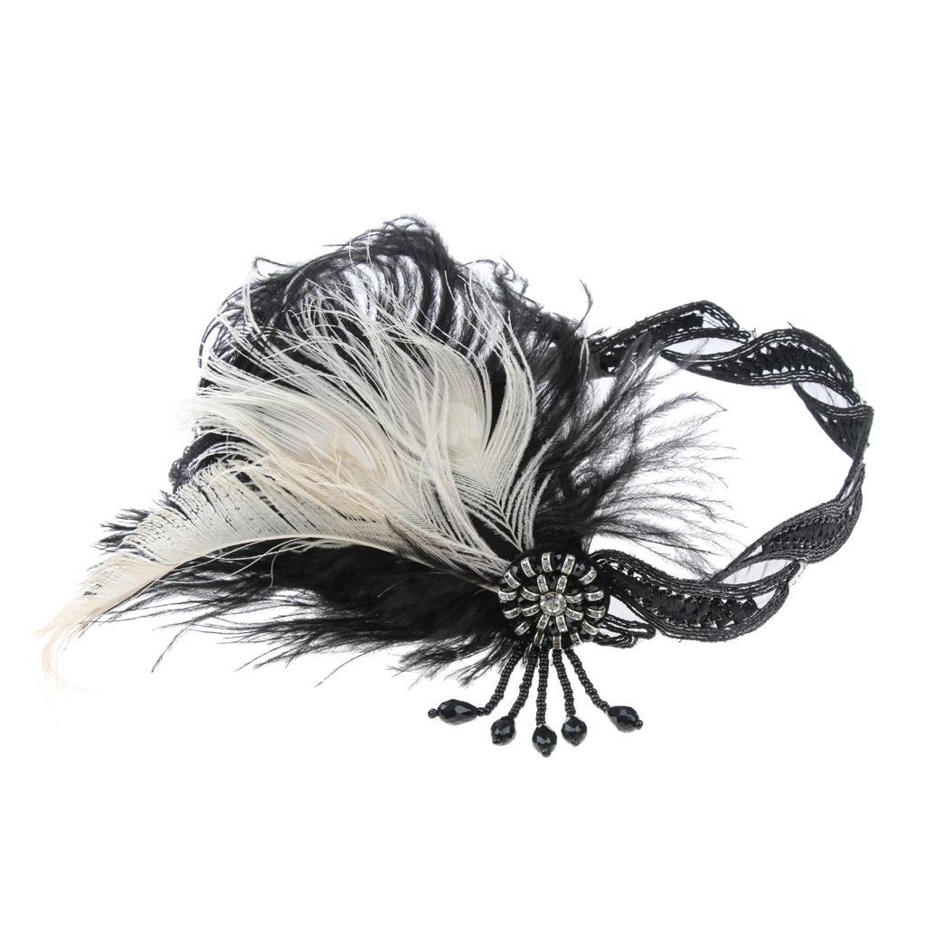 Retro 1920s Headpiece Black Beige Flapper Headband Great Gatsby Vintage Hair Accessory