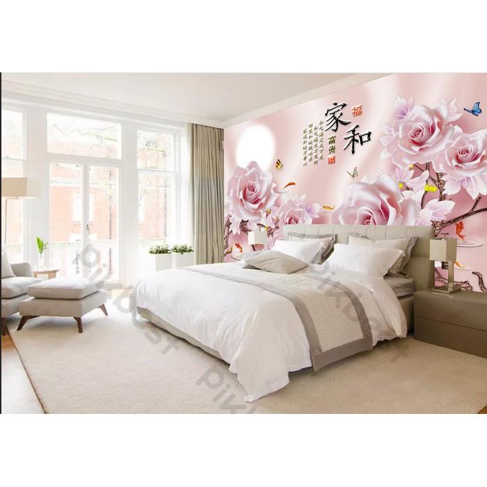 Tranh dán tường Hoa hồng và đàn cá bơi lội, Tranh dán tường 3d hiện đại MS1164471