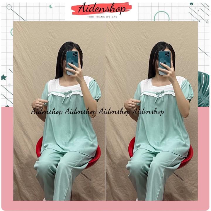 Đồ bộ sau sinh mùa hè chất đũi mát mùa hè 2021 áo cộc quần dài