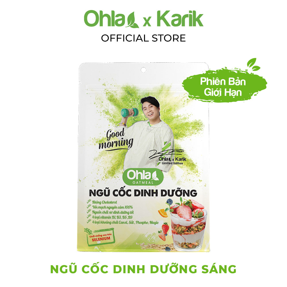 Ngũ cốc dinh dưỡng ăn sáng Oatmeal Karik x Ohla yến mạch, hạnh nhân, trái cây sấy dẻo 60g và 180g