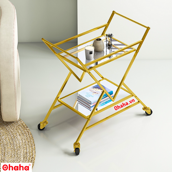 KỆ TRANG TRÍ PHÒNG KHÁCH SANG TRỌNG CÓ BÁNH XE CAO CẤP OHAHA - KTT024