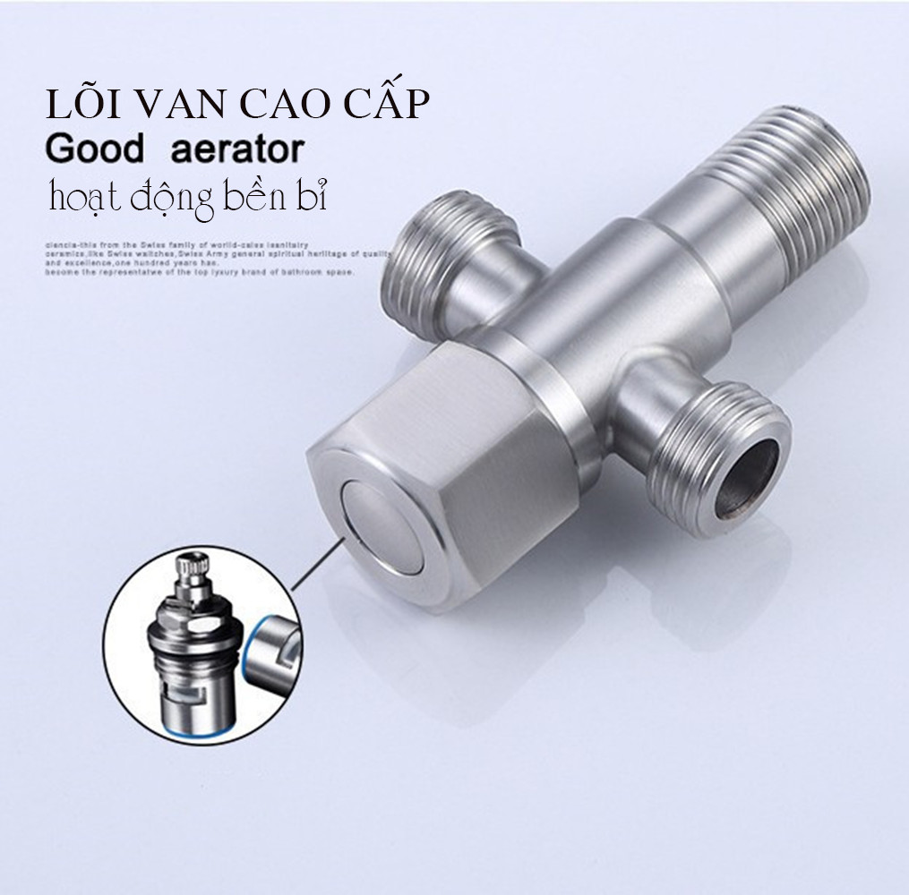 Van nước phòng tắm - van khóa 2 đường nước inox 304 - Van T cầu dùng để chia nước phòng tắm, nhà vệ sinh - HÀNG CHÍNH HÃNG