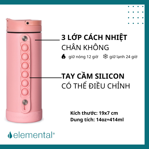 Bình giữ nhiệt elemental Pop màu hồng 414ml, inox 304, giữ nhiệt tốt, FDA Hoa Kì, bình đa năng có kèm ống hút cho bé đi học Chờ duyệt