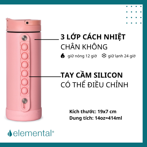 [Hàng chính hãng_Thương hiệu Mỹ] Bình giữ nhiệt elemental Pop màu hồng 414ml, inox 304, giữ nhiệt tốt, FDA Hoa Kì, bình đa năng có kèm ống hút cho bé đi học Chờ duyệt