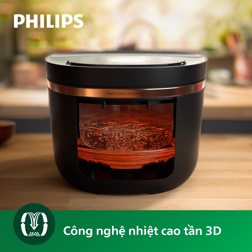 Nồi Cơm Cao Tần Điện Tử Philips HD4539/62, Lòng Nồi 8 Lớp Vân Đá , 1.5Lit-1250W , Hàng Chính Hãng