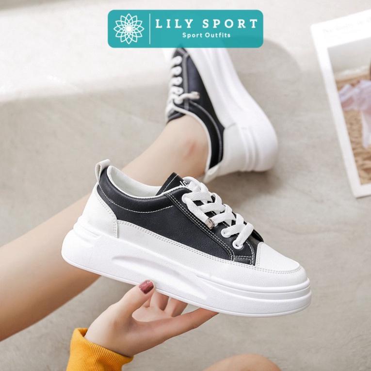 Giày thể thao nữ độn đế sneaker trắng đen bata cao cấp kiểu Hàn Quốc D08